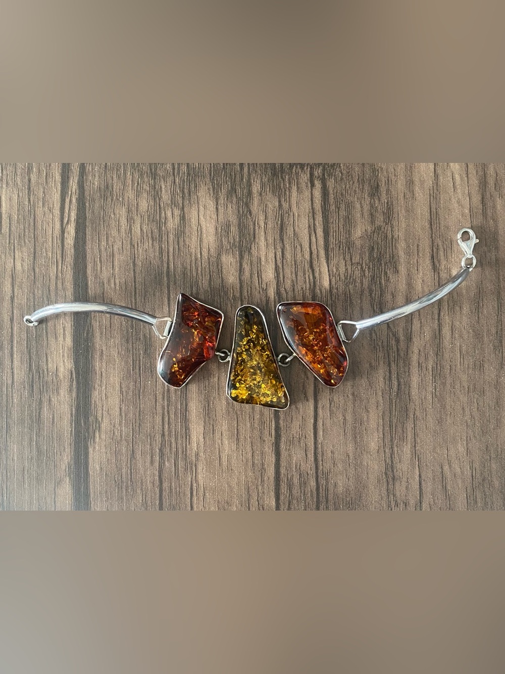 Sterling Silver Baltic Amber Trio Bracelet